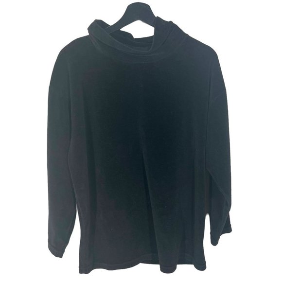 Vintage 90s Black Terry Cloth Turtleneck Long Sleeve Sweater Top Large - Picture 1 of 7